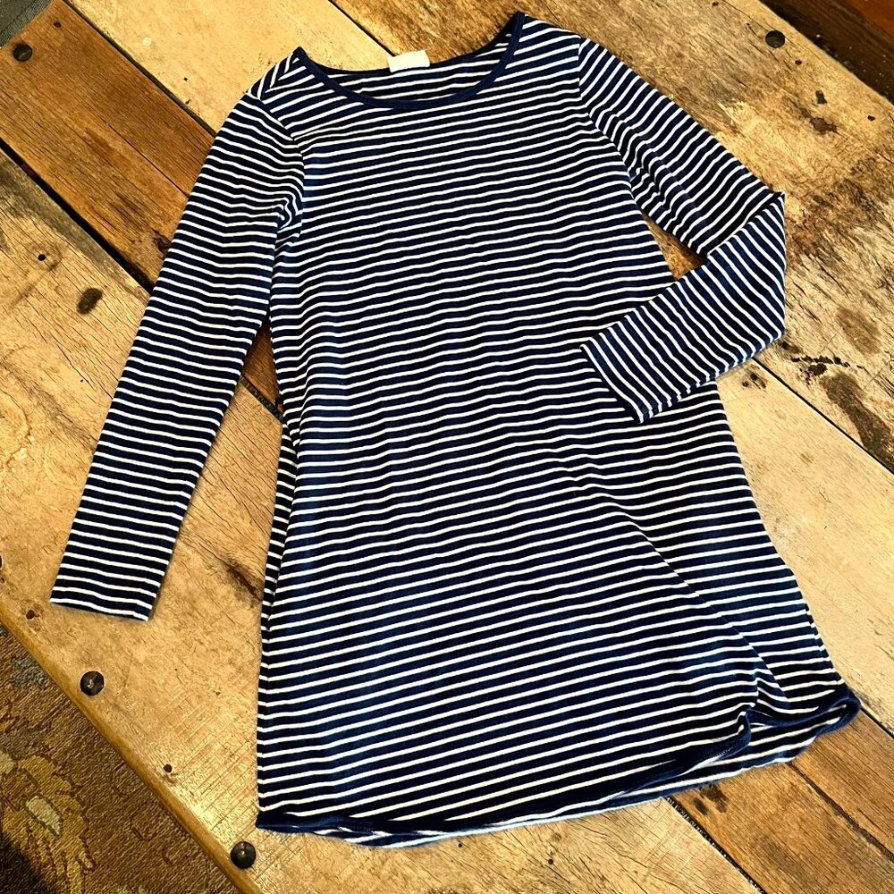 Crazy 8's Navy & White Knit Stripe Long Sleeve Dress L 10/12